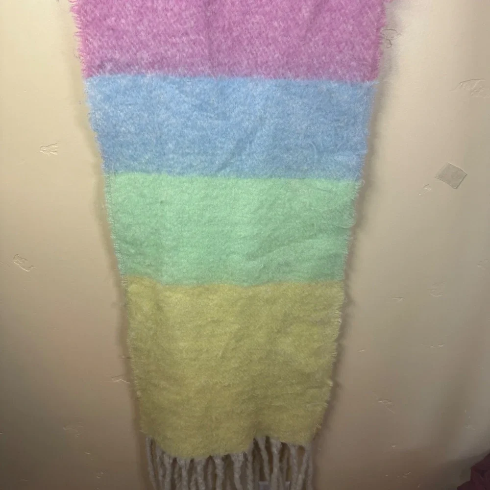 Free‎ People Dream Maker Fringe Scarf Extra Long Striped Rainbow Colorful Fun